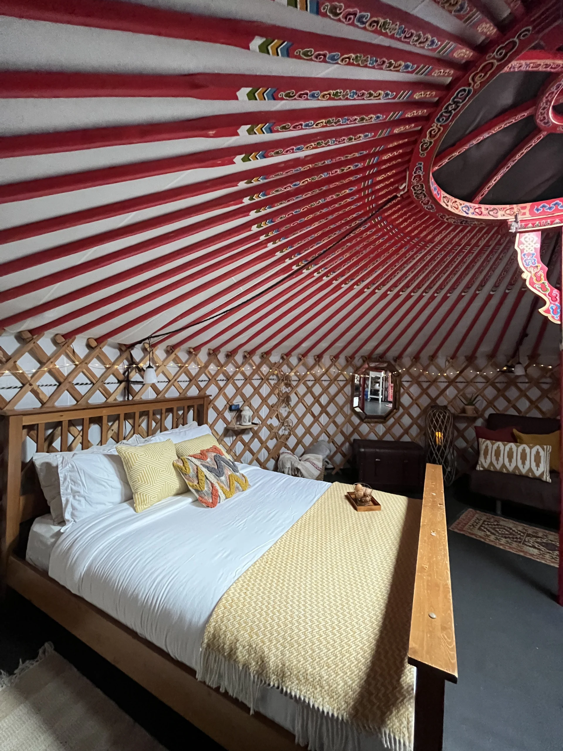 bed in inside yurt